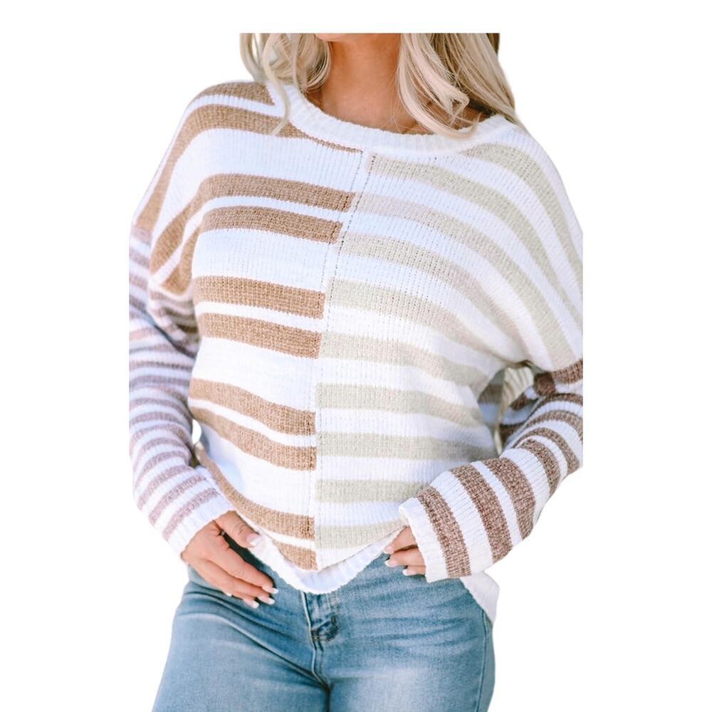 Women's Pullover Sweater Tops Casual Stripe Blocked Drop Shoulder Size‎ XL